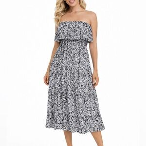 Kiwi & Punch Strapless Medium NWT. Black and White Floral Ruffle Dress